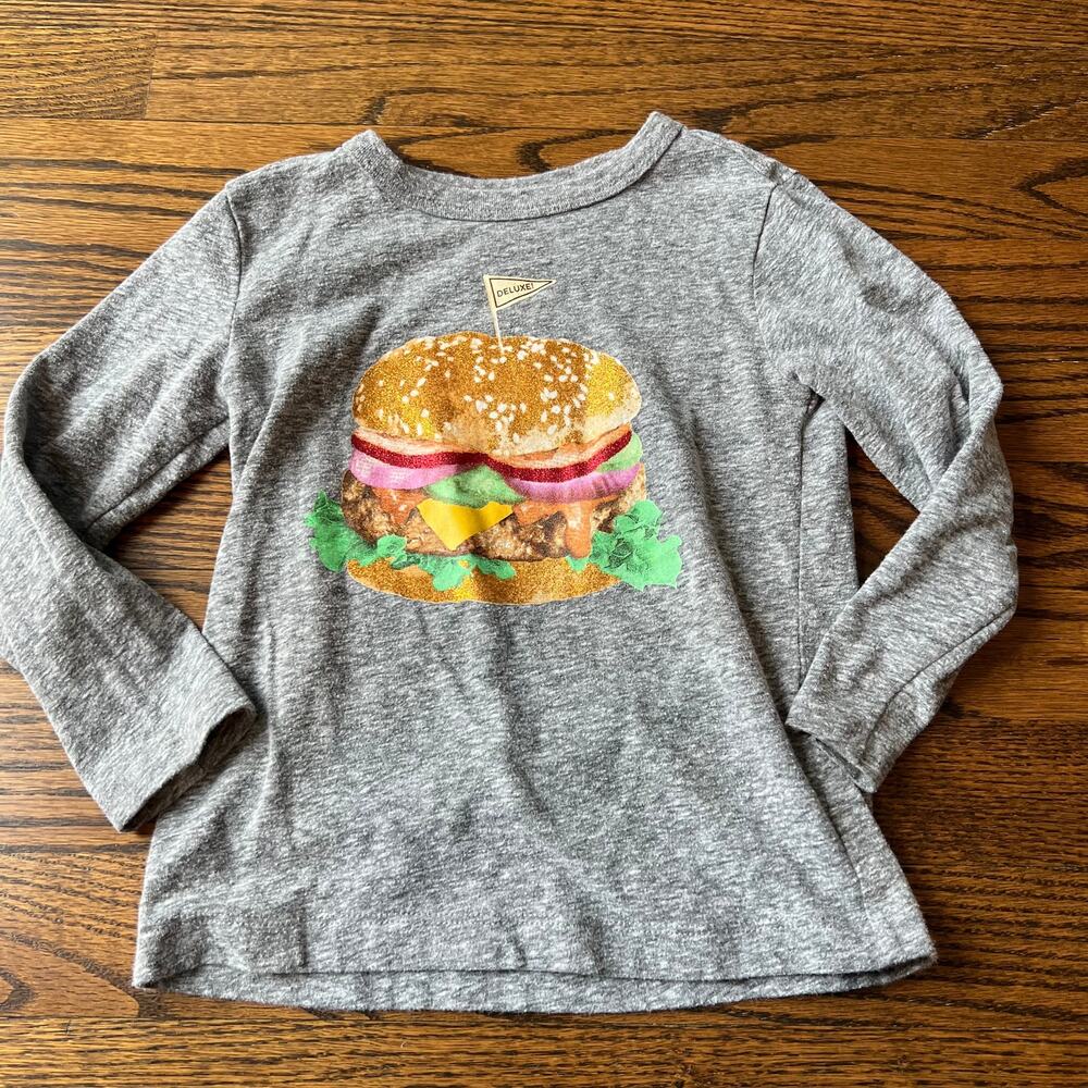 J.Crew Crewcuts Collectible Girl's Gray Burger Long Sleeve Graphic Tee - 3
